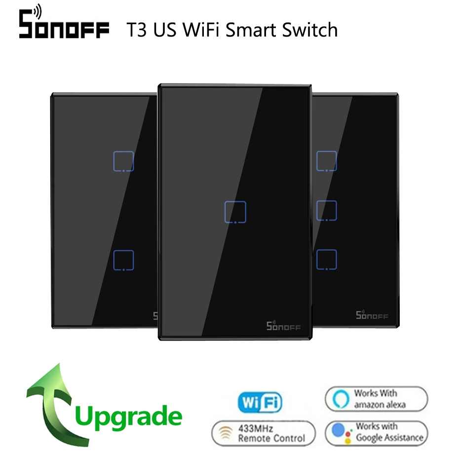 Sonoff T3 US беспроводной RF433 Wifi настенный выключатель света черная стеклянная панель приложение пульт дистанционного управления умный дом сенсорный переключатель с Alexa Google Home