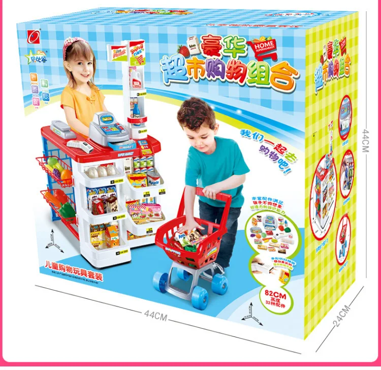 Игрушечная тележка для супермаркета для девочек 3-4-5-6 лет, детский игровой домик, кухонный кассовый аппарат, набор