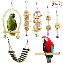 7 шт. жевательные игрушки для попугая из натурального дерева птица качели скалолазание Висячие окунь колокол мяч