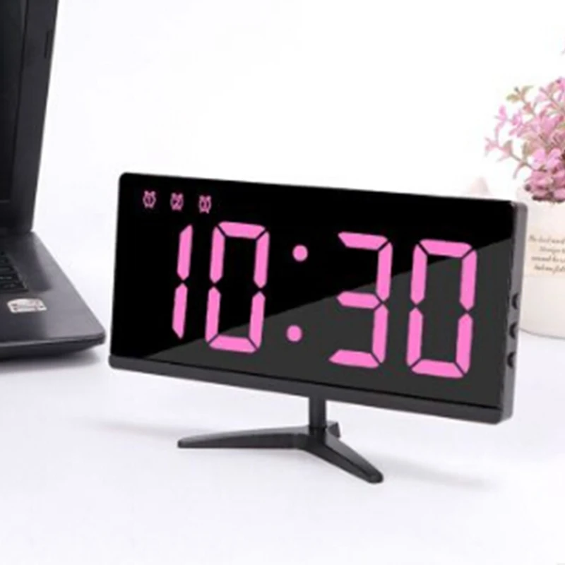 

Digital Mirror Alarm Clock Snooze Time Date Temperature Cycle LED Display USB Charging Battery Power Adjustable Brightness Clock