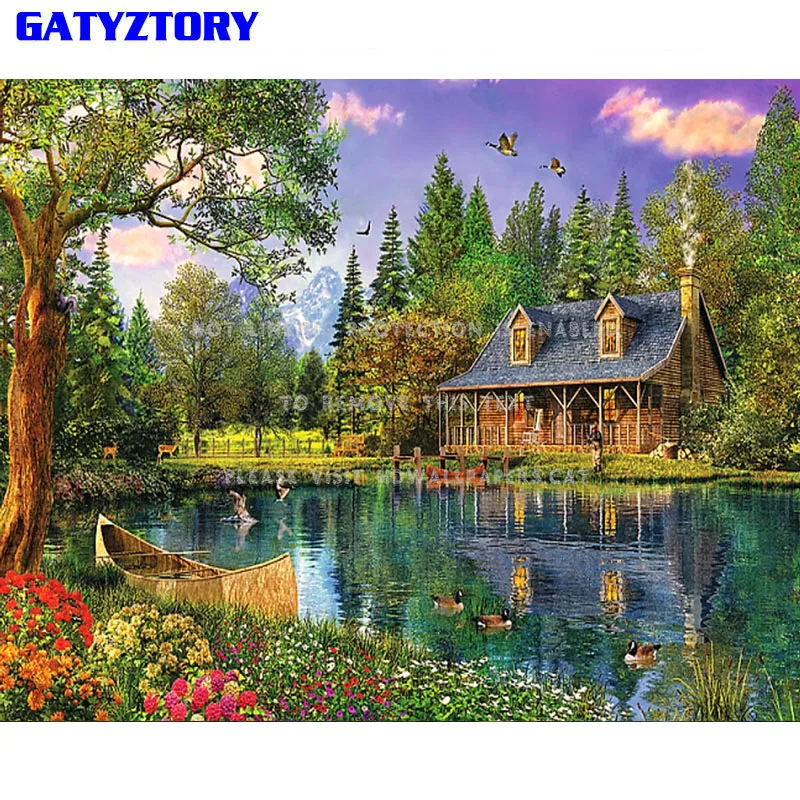 GATYZTORY Рамка Картина Пейзаж DIY Краска по номерам горный акриловый рисунок по номерам холст по номерам для домашнего декора искусство - Цвет: 991077