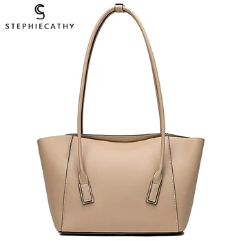 

SC Fashion Genuine Leather Shoulder Bag For Women 2020 Trend Large Simple Tote Hand Bags Female Real Cowhide Daily Bucket Purses