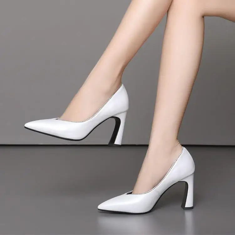 

Women's Shoes Spring and Autumn Pointed High-heeled Shoes Shallow Cowhide Women's Shoes 8.5c