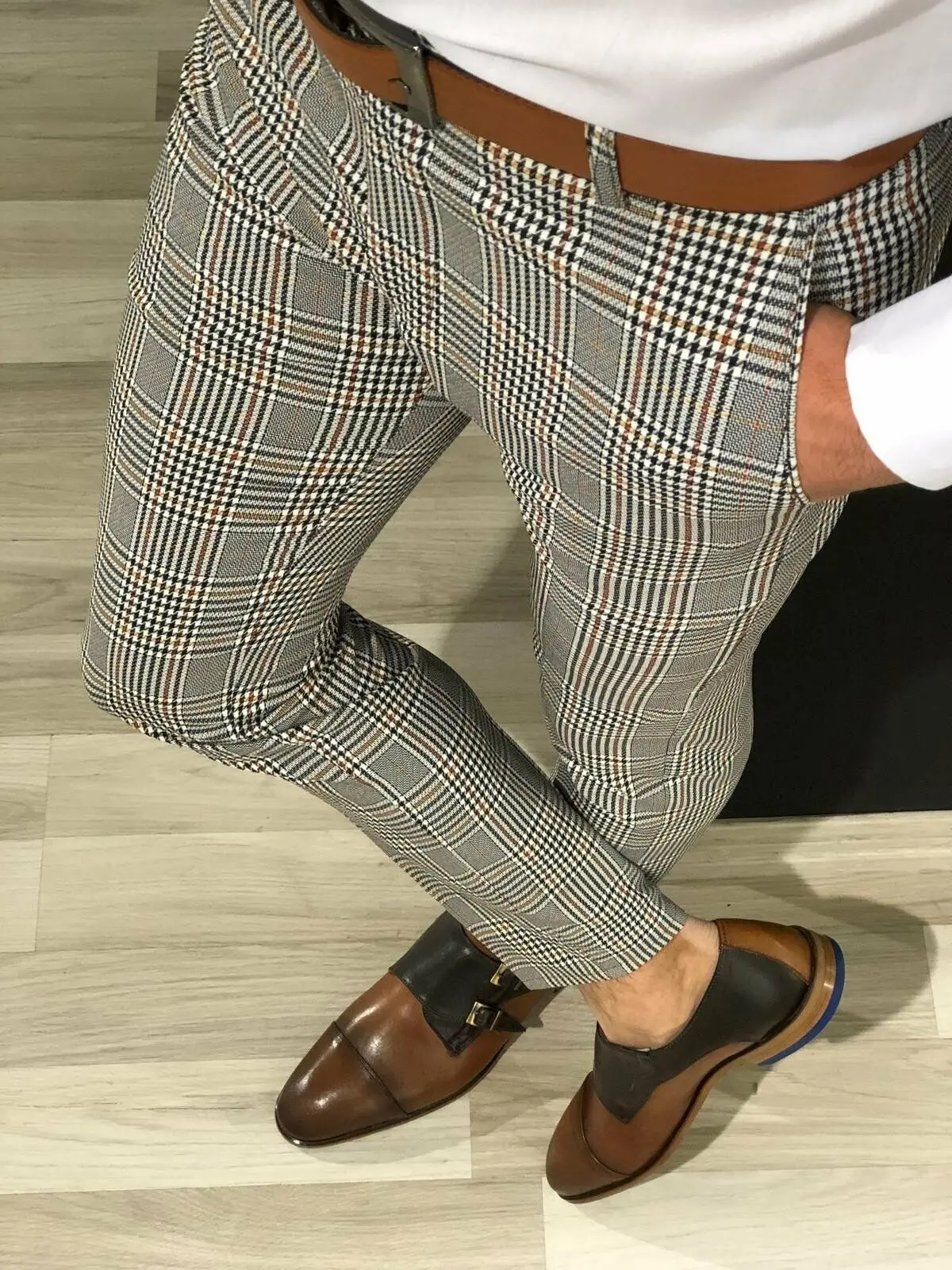 Fashion Men Formal Plaid Pants England Style Gentlemen Slim Fit Casual Long Pants Male Business Office Trousers Plus Size M-3XL