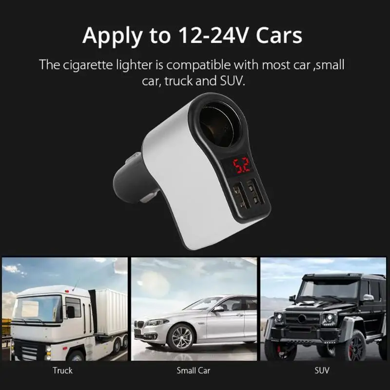 Цифровой дисплей 2 порта USB Автомобильное зарядное устройство для телефона прикуриватель зарядное устройство адаптер адаптированный 12-24 В Автомобильный Универсальный