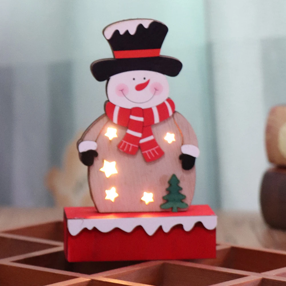 Рождественские светящиеся деревянные Мультяшные украшения, праздничные украшения Санта-Клауса, домашний магазин, декоративные светящиеся украшения, 2 размера на выбор - Испускаемый цвет: Snowman Small
