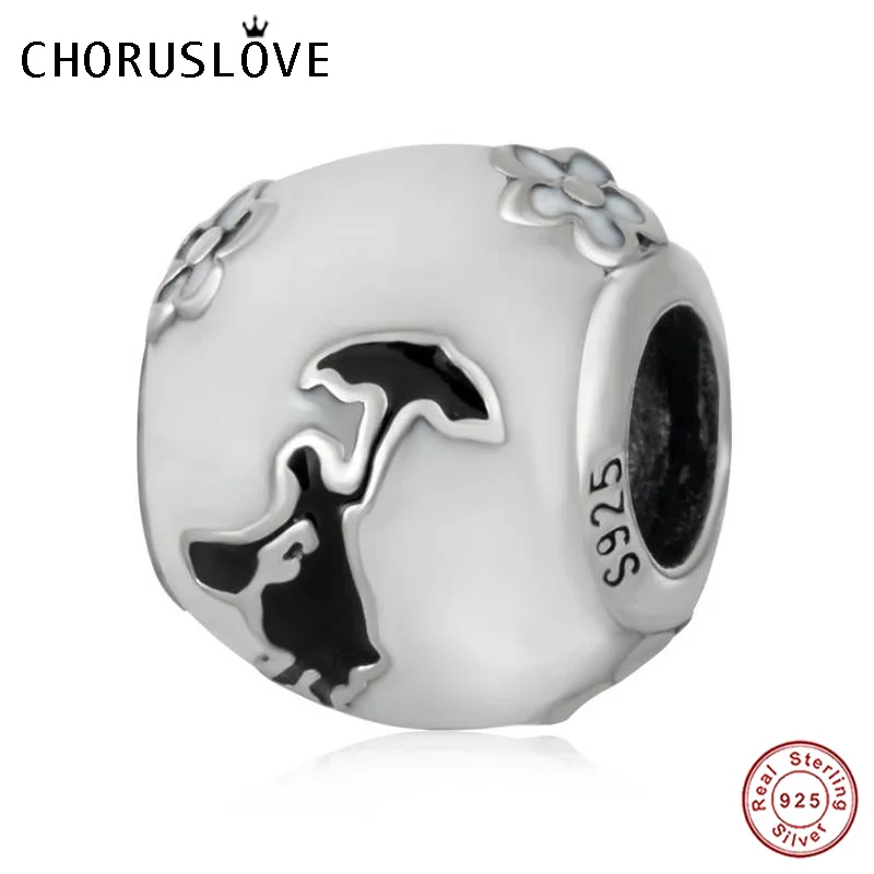 

Choruslove Mary Poppins Silhouette Charm with Enamel 925 Sterling Silver Bead Fits Pandora Charms DIY Bracelet