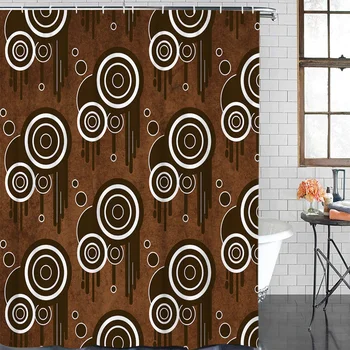 

Brown Circle Geometric Retro Shower Curtain Waterproof Bathroom Shower Curtain With Hook Accessory Bathroom Accessories