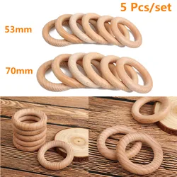 5 Pcs 53mm/70mm  BPA Free Beech Wooden Baby Teething Rings Wooden Baby Teethers Baby Stuff For Baby Necklace Bracelet Making