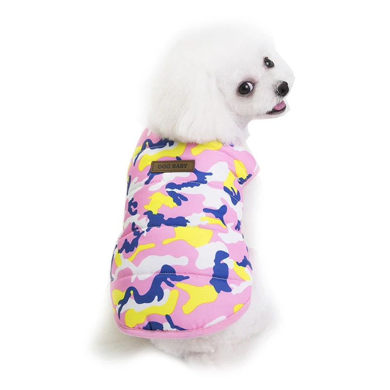 Зимняя одежда для собак, теплая пуховая Водонепроницаемая камуфляжная куртка для собак, S-XXL толстовки для чихуахуа, маленьких и средних собак, щенков - Цвет: Pink Vest