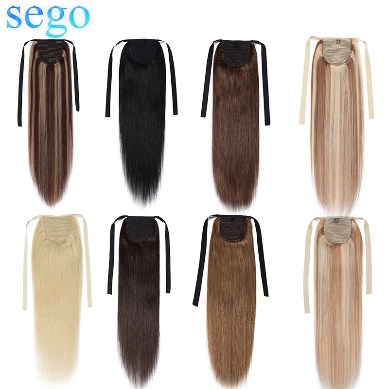 SEGO 1"-20" чистый и фортепианный цвет, не Реми волосы, лента, конский хвост, на заколках, человеческие волосы для наращивания, конский хвост, Натуральные Прямые Волосы