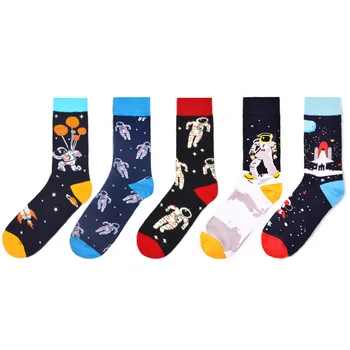 

Hot Fashion Happy Socks High Quality Men Colorful Comfortable Combed Cotton Astronaut Space Novelty Gift Wedding Dress Socks