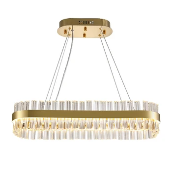 

Luxury Modern Crystal Chandelier For Dining Room Oval Design Gold-bronze Hanging Lighting Fixture LED