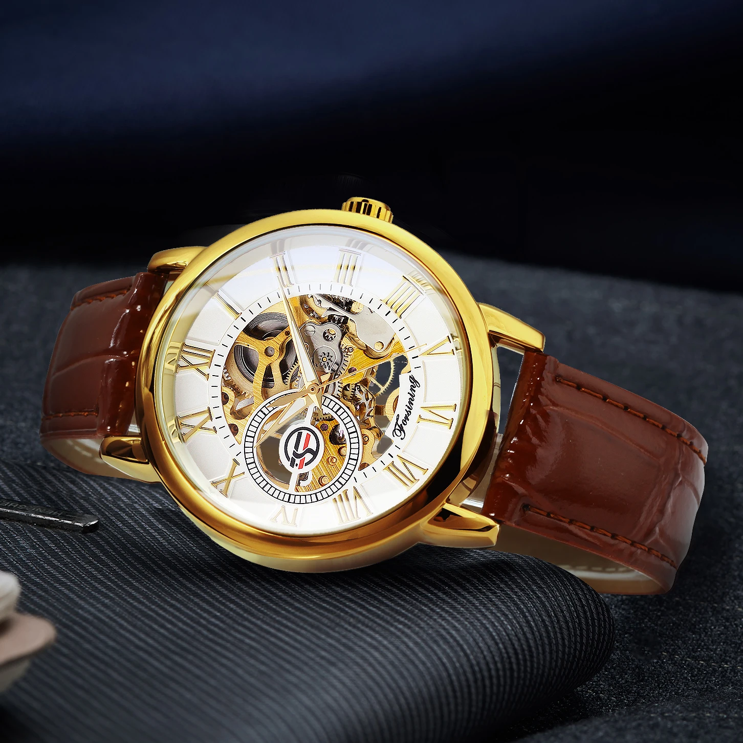 FORSINING Skeleton Watch Mechanical Watches Mens Top Brand Luxury Male Wristwatch Leather Strap часы мужские спортивные