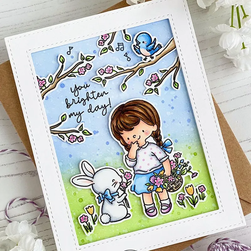

2020 New Metal Cutting Dies and Stamps Scrapbooking For Paper Making Little Girl and Rabbit Bird Embossing Frame Card Craft Sets