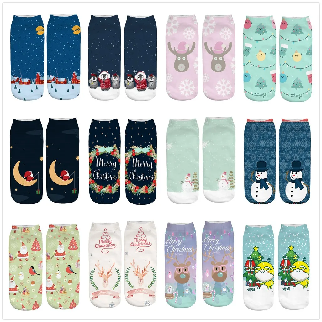 Модные зимние носки, повседневные рабочие деловые носки, 3D Рождественский Санта и олень, средние спортивные носки с принтом, W1120