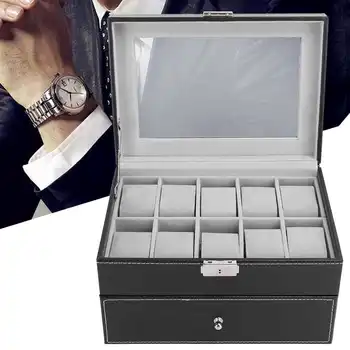 

20 Grid Double Layer Watch Box Case Watch Storage Case Watch Box Container Watch Accessories (Black)