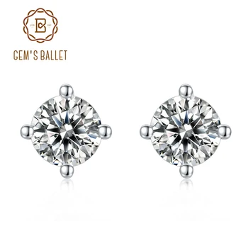 

GEM'S BALLET 1.0Ct D Color Moissanite Diamond Earrings For Women Wedding 925 Sterling Silver Classic Round 4 Prong Stud Earrings
