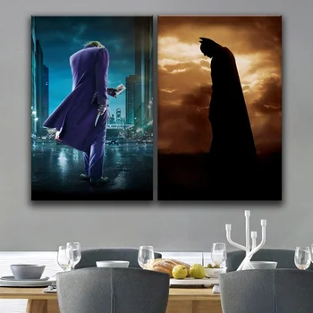 

2 PCS Movie poster pictures Print The Joker and Batman The Dark Knight Movie Posters Canvas Painting Home Decor Wall Art Unframe
