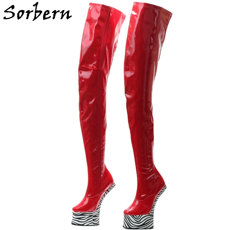 

Sorbern Exotic Mid Thigh Boots Women Heelless Horse Shoes Zipper Up Fetish Crossdresser Hoof Soles Custom Leg Size And Colors