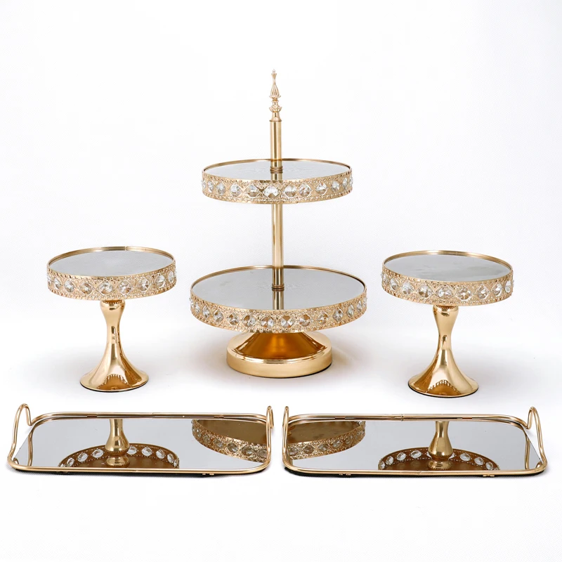 Golden mirror Cake Stand Set gold Metal Cupcake Stand decorations Dessert Pedestal Party Display cake tray 1-12pcs