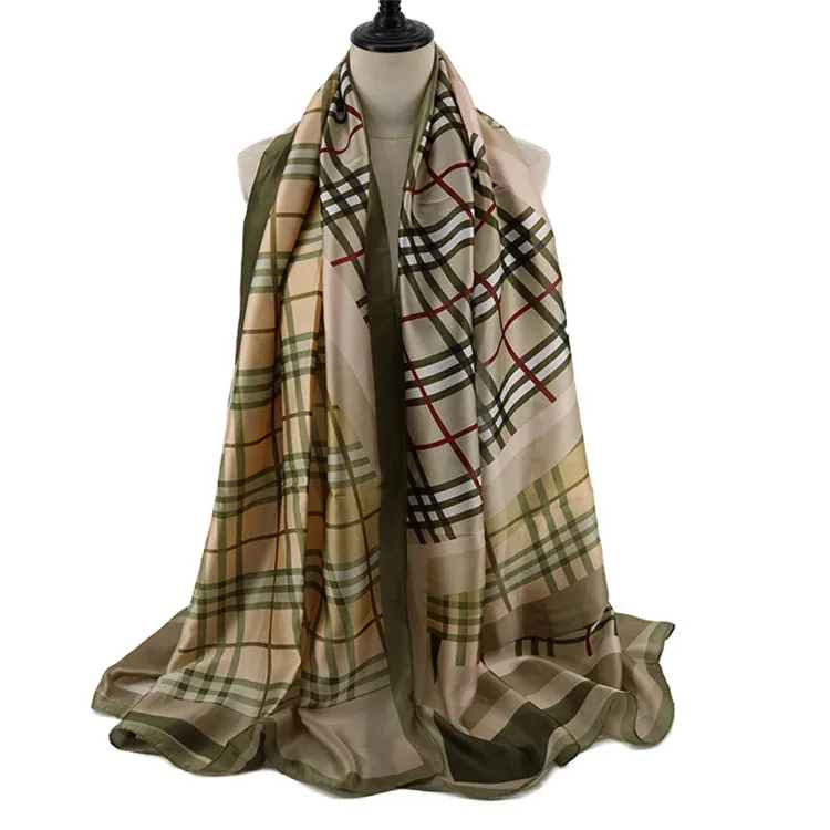 Fashion printed women scarf muslim hijab silk long pashmina grid female foulard Wholesale - Цвет: Армейский зеленый