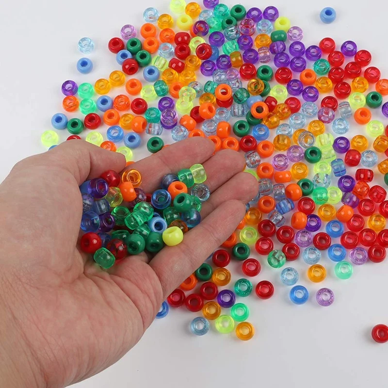 2880 Large Hole Beads Rainbow Plastic Beads 6 x 9 mm 24 Colors 4 Styles Round Bead Sets Suitable for DIY Jewellery Making