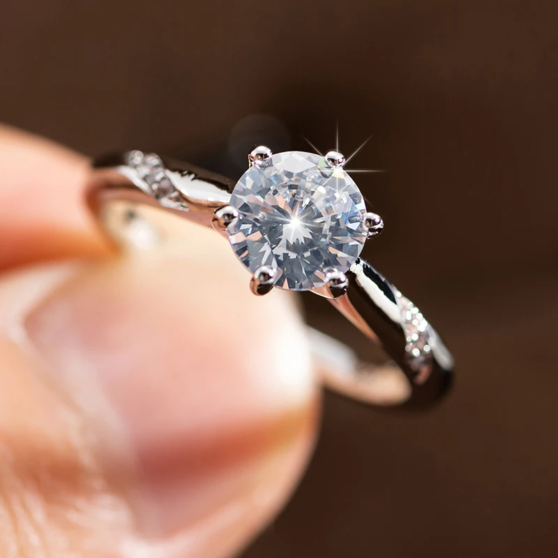Aphseem New Trendy Six Claw Cubic Zirconia Wedding Engagement Rings For Women Silver