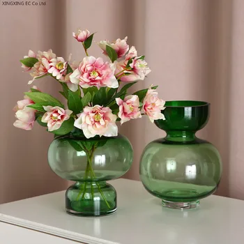 

Green Glass Vase Modern Home Decoration Accessories Simple Transparent Glass Hydroponic Vase Living Room Table Countertop Vase