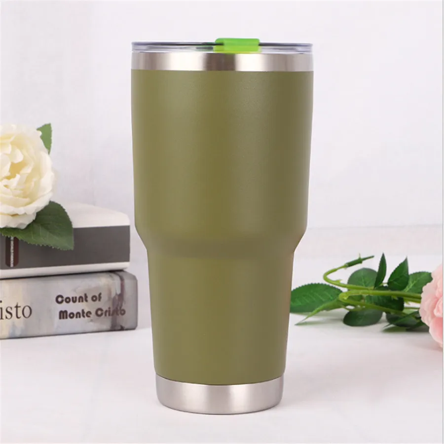 Армейский зеленый 30oZ/1000ml Stainless Steel Beer Tumbler with Lid Double Wall Vacuum Insulated Travel Coffee Mug Large Capacity Sports Cups - Цвет: Армейский зеленый