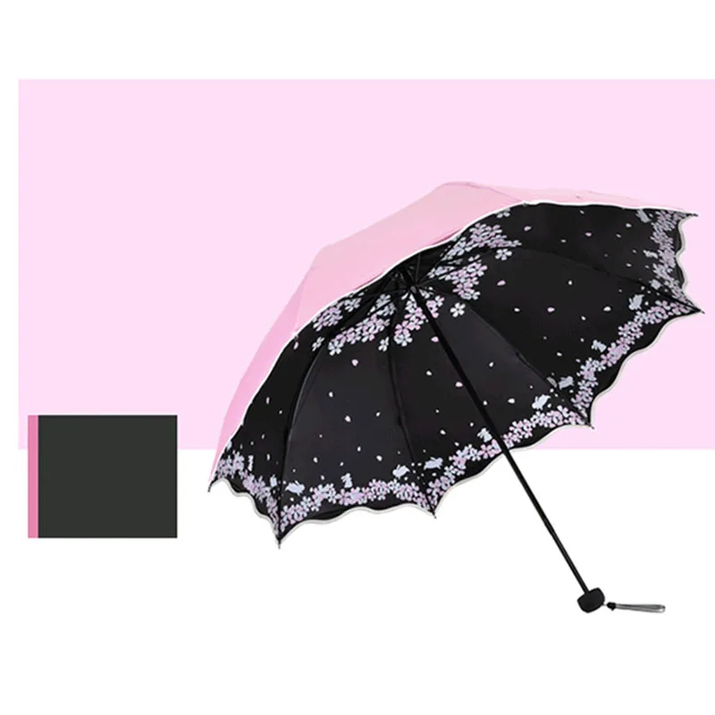 Складной зонт для женщин, для путешествий, анти-УФ, ветрозащитный, дождевик, цветок, модификация, женский, солнцезащитный, для девочек, зонтик, карманные зонтики, для девочек, Paraguas - Цвет: pink