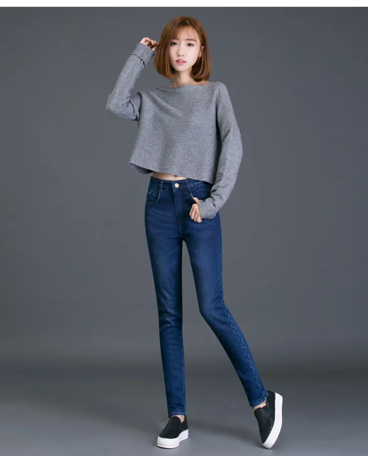 Warm Winter Fleece Fur Jeans Women Pants Plus Size Thick Velvet Plush Skinny Jeans High Waist Elastic Denim Female Trousers