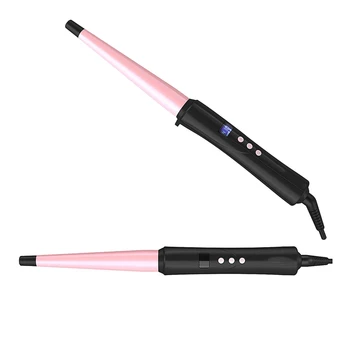 

25Mm Pearl Ceramic Conical Curling Wand Digital Controls 10 Heat Settings Black+Pink