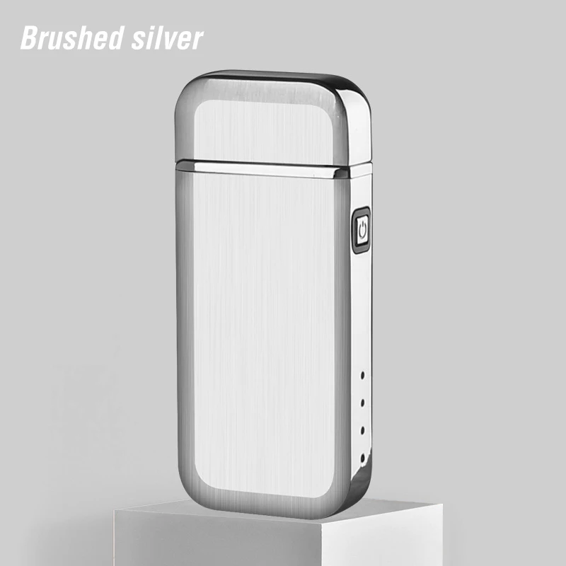 Brushed Silver Прядильная дуговая зажигалка, USB электрическая плазменная зажигалка с фонариком, катушка Тесла, ветрозащитная Электронная зажигалка для мужчин, подарок - Цвет: Brushed Silver