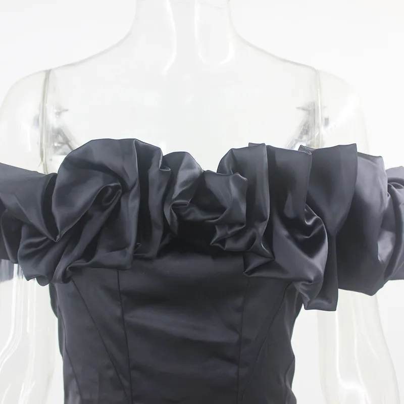 Feditch Satin Ruffles Sleeve 2020 Summer Dress Backless Strapless Bodycon White Dress Short Sexy Party Dress Nightclub Vestidos