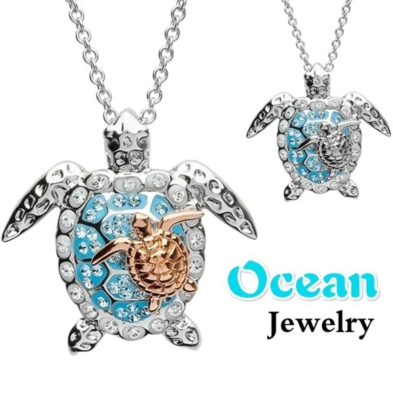 

New Trendy Two Turtle Shape Pendant Necklace Women's Necklace Fashion Bohemian Crystal Inlaid Pendant Accessories Party Jewelry