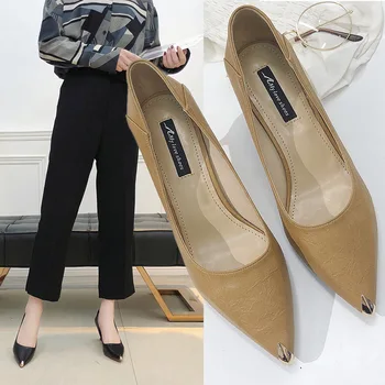 

Casual Fashion Thin Heels Basic Pumps For Women Slip-On Spring Autumm Shallow Ladies Pumps Pointed Toe Solid Single Shoes