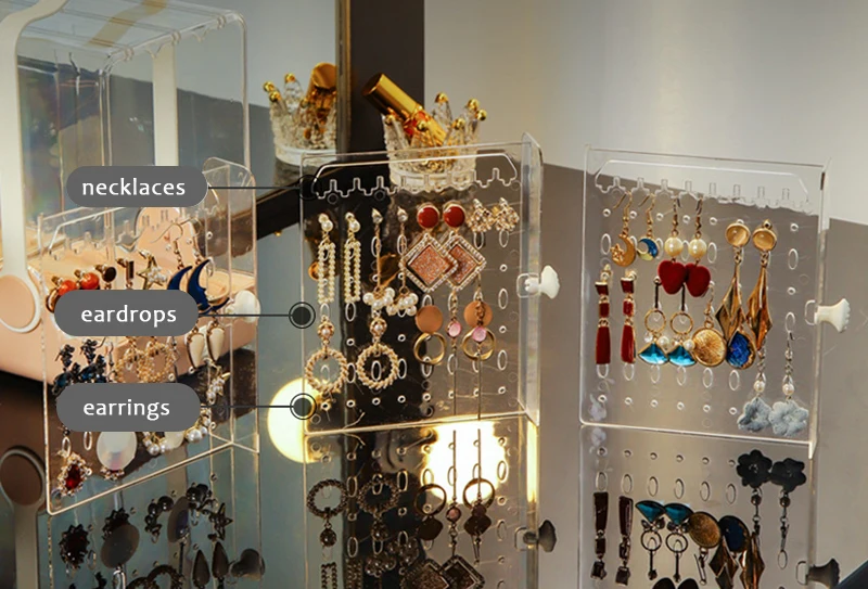 Dustproof Box Jewelry Storage Bins Earrings Necklaces Display Rack Sliding Hangers Dresser Table Organizer Drawer Plastic