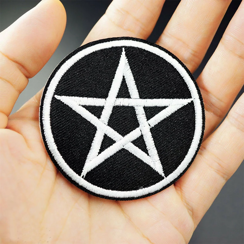 2 шт Высокое качество нашивка-пентаграмма Железная на вышитые пятиконечные сатанинские оккультные готические значки Викка ведьма