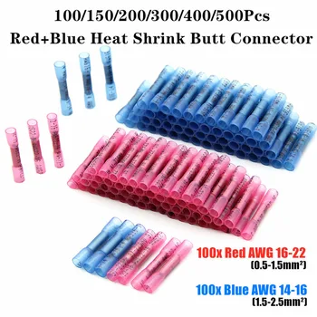 

500/400/300/200/150/100X Red+Blue Waterproof Heat Shrink Butt Connectors Electrical Wire Splice Cable Crimp Terminals Connector