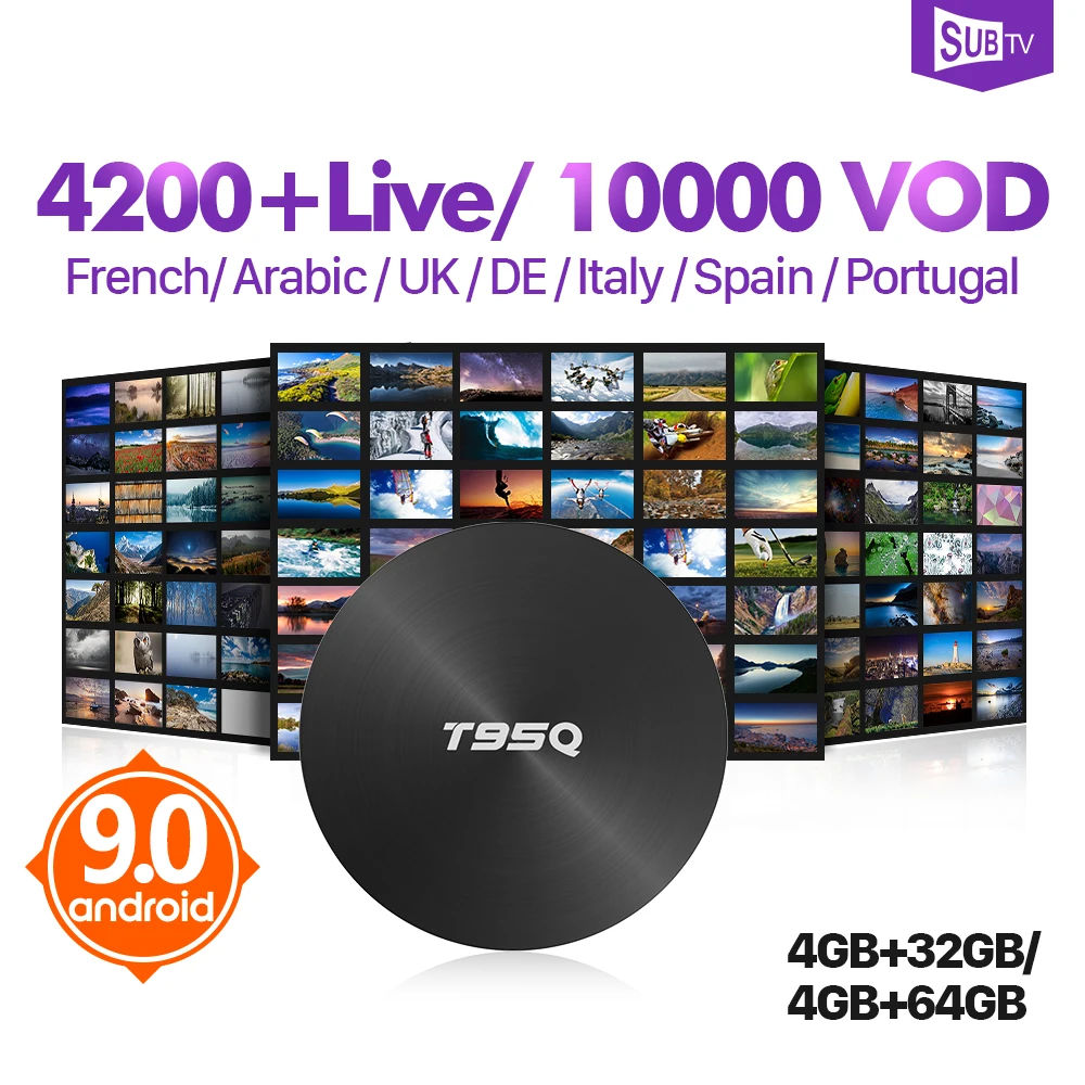 

France IPTV Italy Arabic IPTV Subscription 1 Year SUBTV Code T95Q 4G 32G/64G Android 9.0 IP TV French UK Portugal Belgium TV Box