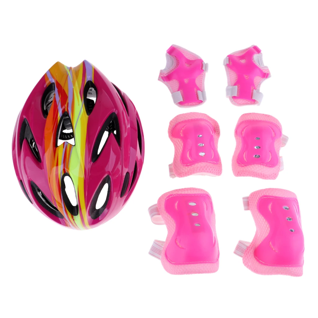 Kids Child Roller Skating Knee Elbow Wrist Pad Protective Gear Sets - Цвет: Pink 56-60cm