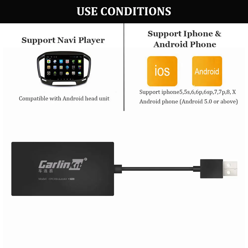 Carlinkit беспроводной USB Carplay Stick Smart Link для Android, Apple Dongle навигационный плеер небольшая палка с Android Авто gps