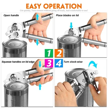 

New Can Opener Stainless Steel Manual Tin Can Opener Heavy Duty 3-in-1 Bottle Opener Lever for Kitchen Restaurant Camping