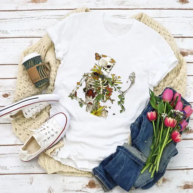 Woman Pattern T-shirt Witch Coffee Cartoon Fashion Summer Plus Size T-shirt Top Harajuku T-shirt Ladies Clothes 24551