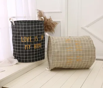 

Northern European-Style Large Open Cotton Linen Fabric zang yi tong Home Toy Debris Storage Can Foldable Laundry Basket