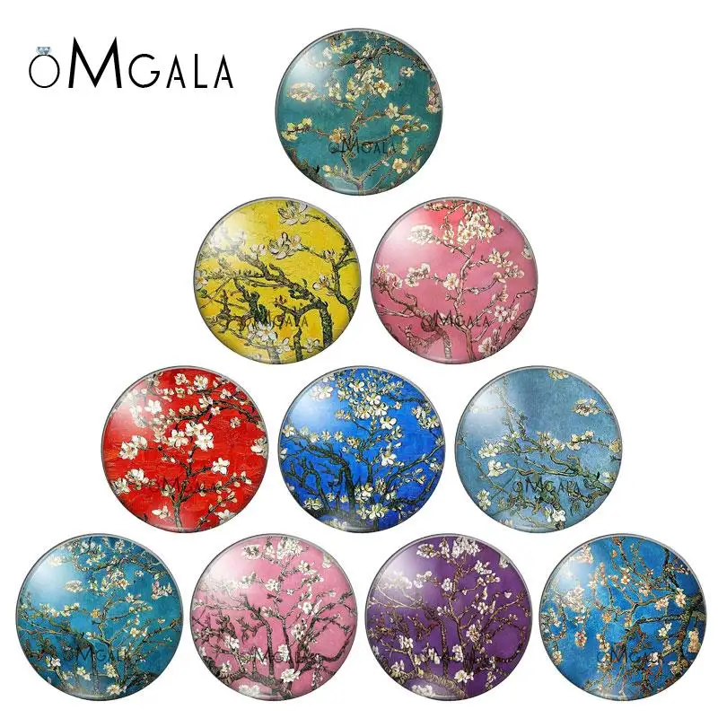 

Beautiful Plum blossom Flowers Oil Paintings 12mm/14mm/18mm/20mm/25mm Round photo glass cabochon demo flat back Making findings