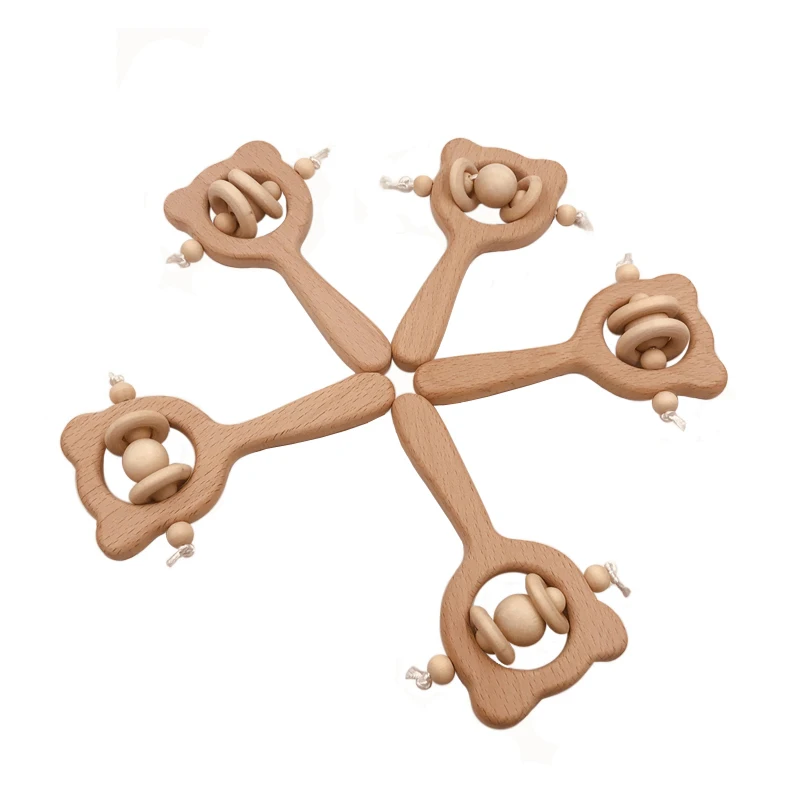 Деревянные Прорезыватели для зубов, детские товары для еды, милый деревянный медведь, погремушка, сделай сам, ожерелье, браслеты, безопасный, не содержит БФА, Детские Прорезыватели