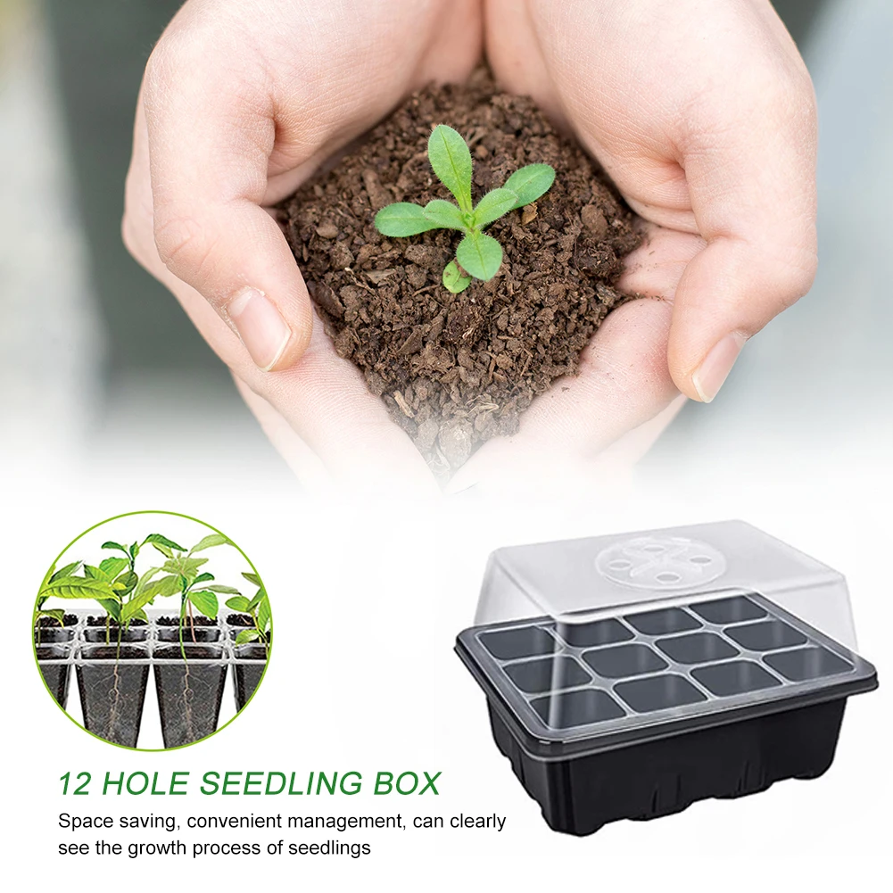 10pcs Seed Starter Tray Kit Garden Nursery Seedling Plant Germination Box Seedling Tray Humidity Adjustable Switch Garden Tools