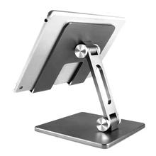 Tablet Bracket Alloy PC Desk Holder Adjustable Swivel Cell Phone Pad Stand Foldable Desk Holder, Black/Silver